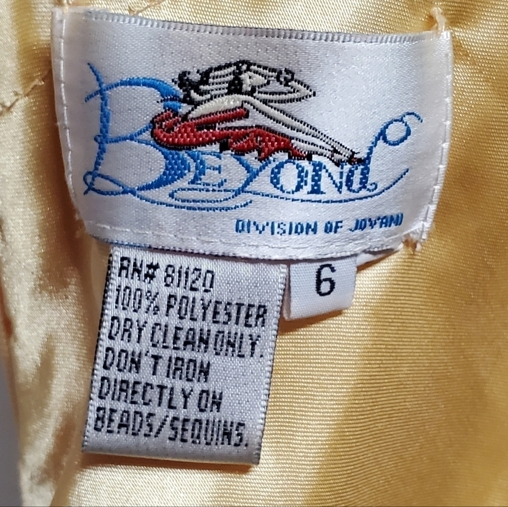 Vintage Beyond Jovani Yellow Charmeuse Shimmer V-neck Beaded Backless Maxi Dress - Picture 14 of 16